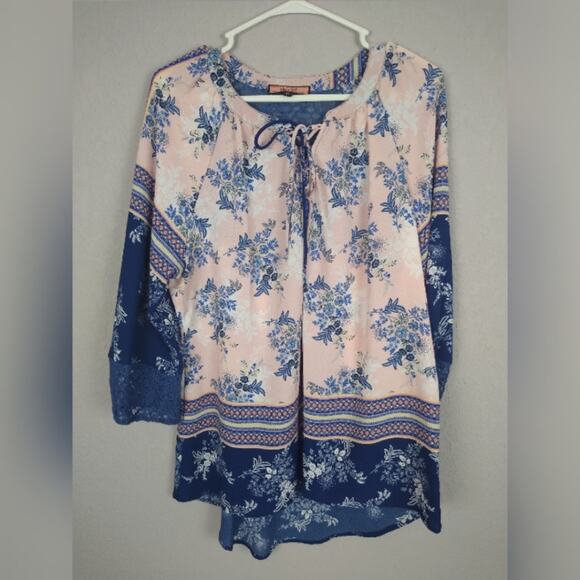OLIVE HILL Boho Peasant Floral Top Pink Blue Med. - Picture 13 of 15